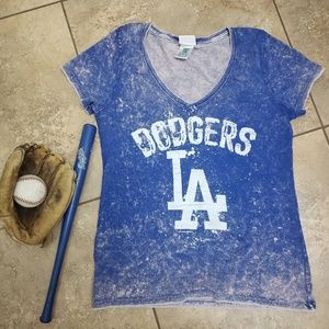 LA Dodgers Splattered Paint Look Tee Shirt Large